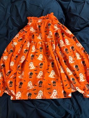 Halloween Print Orange Skirt with Ghosts & Jack-o'-Lanterns